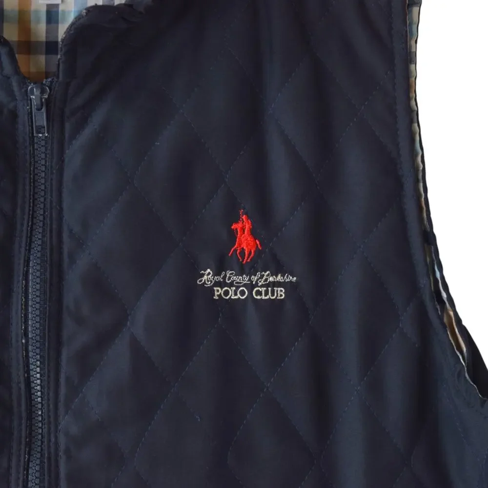Polo Club Navy Quilted Vest M – Plaid Lined Sleeveless Jacket Men